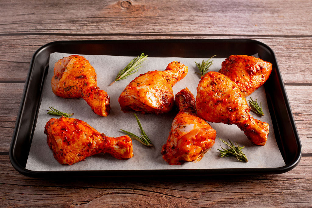 Oven-ready BBQ chicken drumsticks